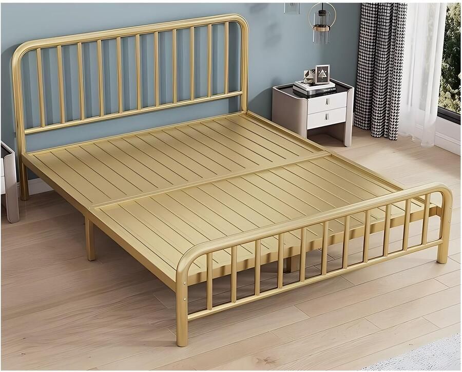 Senza Marchio Modern Queensize Bedframe Voor Twee Personen Met Steunpoten Antislip Bedframe Voor Slaapkamer Boerderijhotel(Color:Gold Size:47x78in)