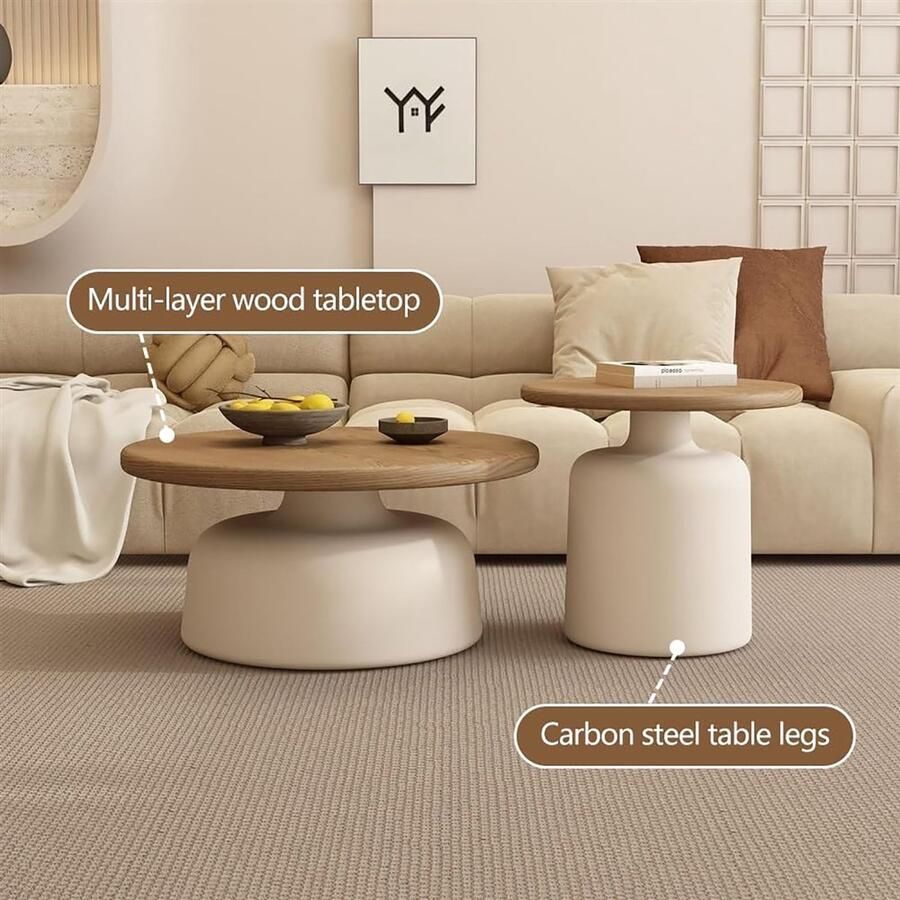 Senza Marchio Modern Wooden Side Table Round Nesting Coffee Table Small Sofa End Table Simple Center Table Nightstand for Bedroom Living Room Farmhouse Balcony Lounge A