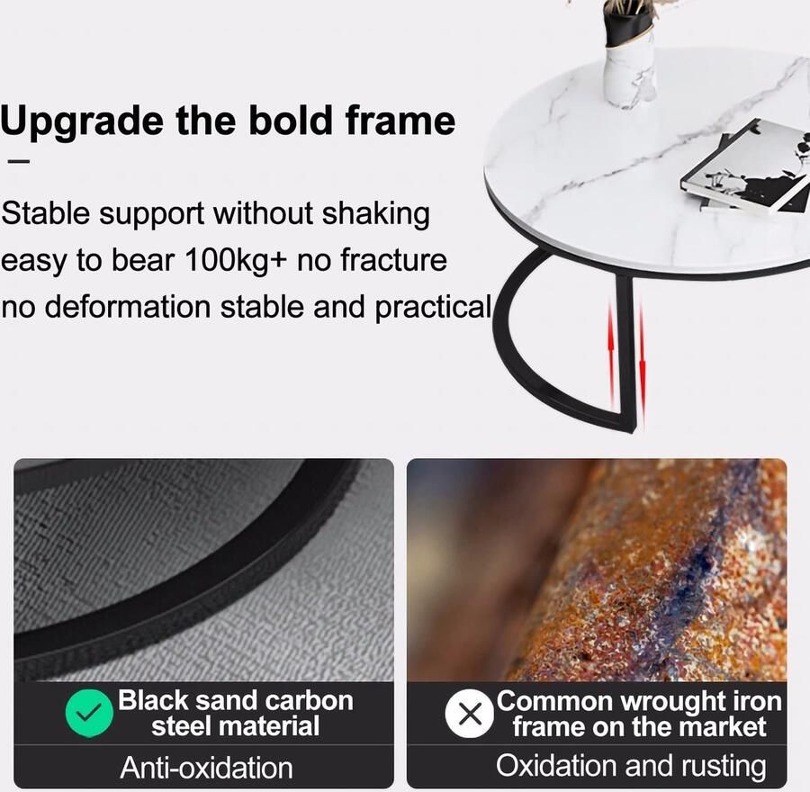 Senza Marchio Moderne marmeren salontafel set van 2 met lade opslag stijlvolle woonkamer meubels decor leisteen textuur metalen frame bank bijzettafel multifunctionele theetafel voor slaapkamer rond ontwerp