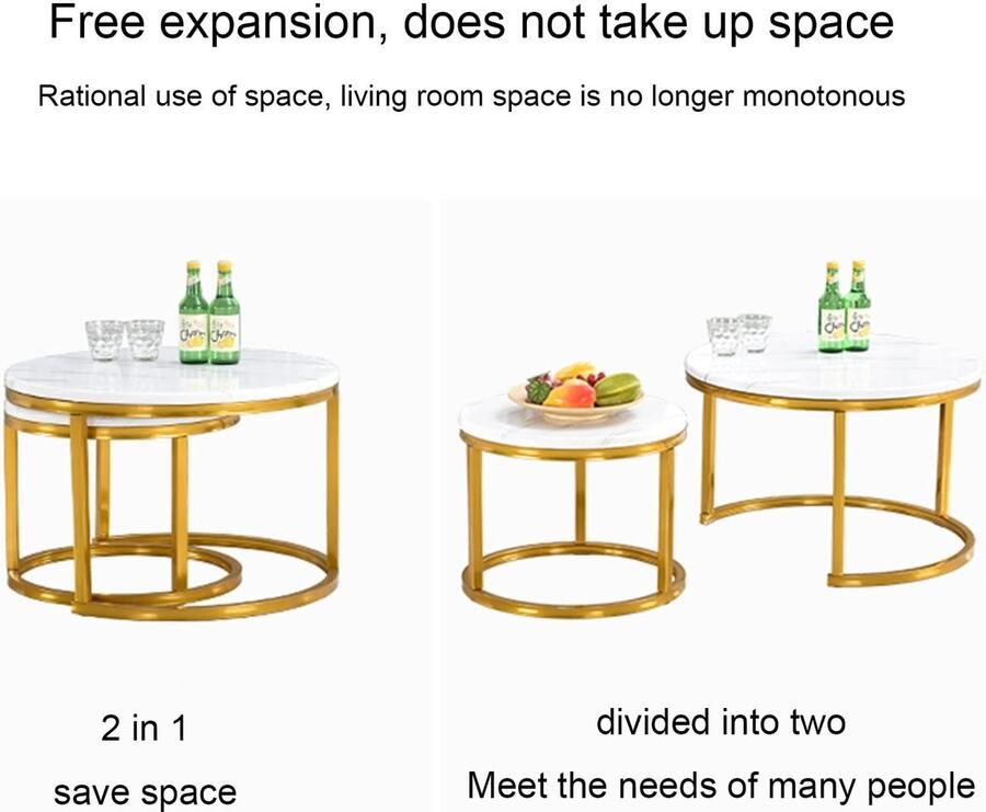 Senza Marchio Moderne Nesting Coffee Table Round gehard glas Nesting Table Set van 2 Side End Sofa Table metalen frame eenvoudige montage voor woonkamer kantoor balkon (Color : Textured-Black Frame)