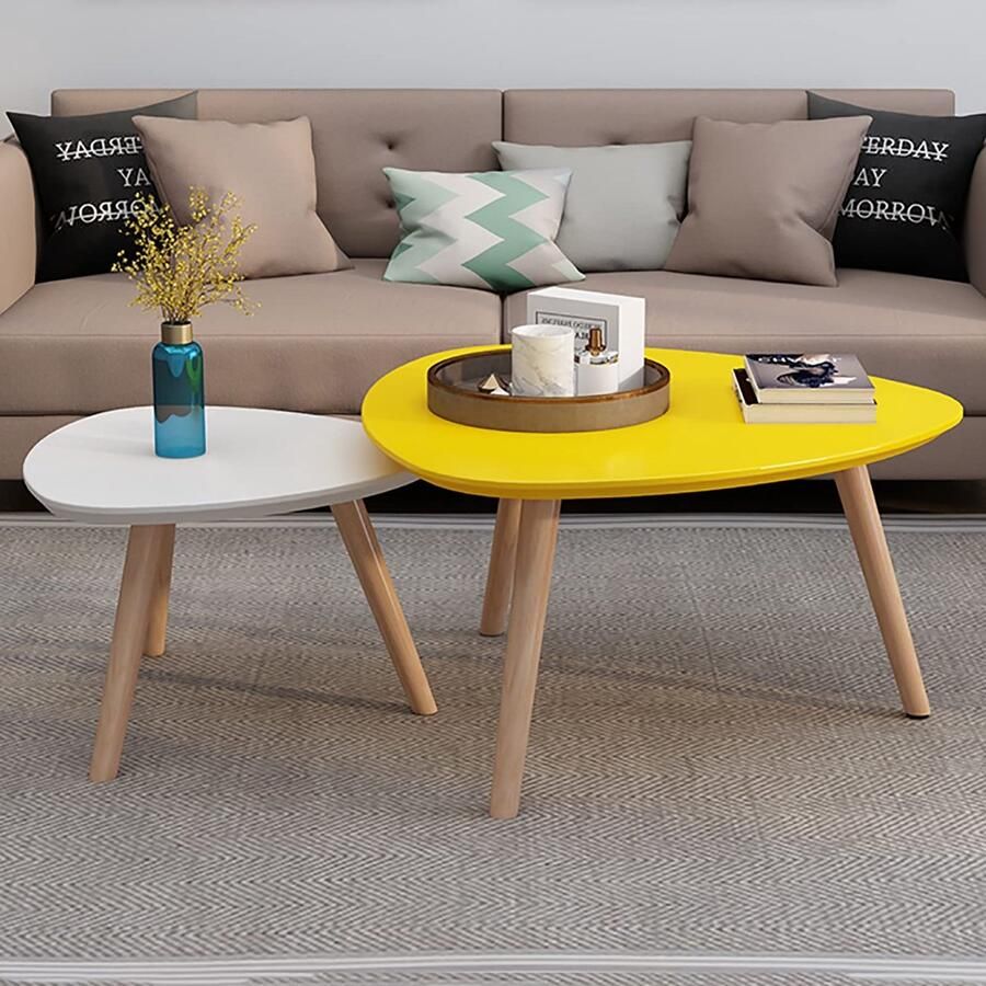 Senza Marchio Moderne Nesting Table Set van 2 Driehoek Houten Nesting Salontafel Minimalistische Sofa Side End Tables Eenvoudige Montage voor Kleine Ruimtes Woonkamer Slaapkamer Kantoor