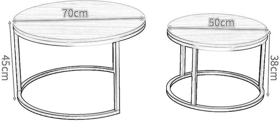 Senza Marchio Moderne Ronde Bijzettafel Set met Gouden Basis Nordic Style 2 Stuk Nesting Tables