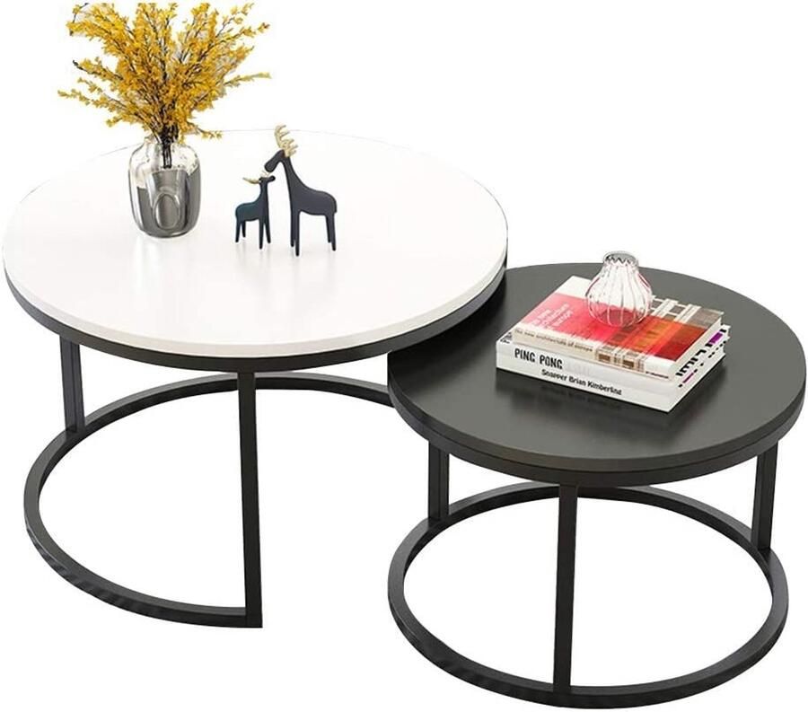 Senza Marchio Moderne salontafel Nesting Table Salontafels voor Home Office End Side Tables Stevig en milieuvriendelijk materiaal Duurzame ronde nesttafelset 19 × 4 Inch 27 × 15 Inch - Foto 2