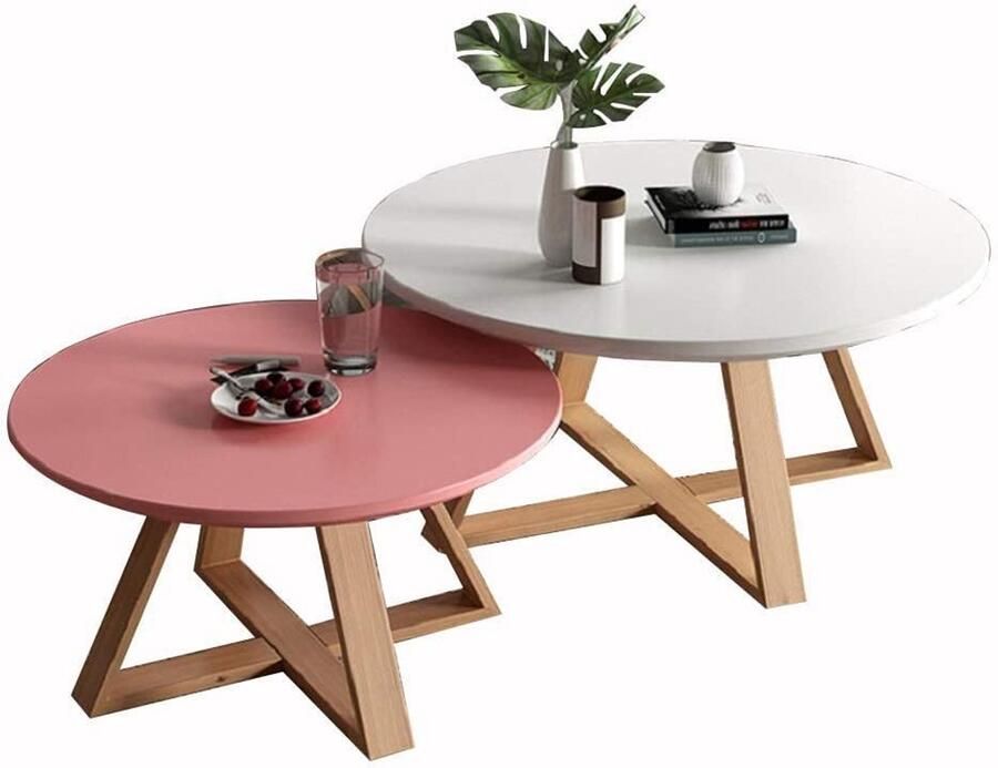 Senza Marchio Moderne salontafel Nesting Table Salontafels voor Living Room End Side Tables Stevig en milieuvriendelijk materiaal Duurzame ronde nesttafelset (set van 2) (Color : C)