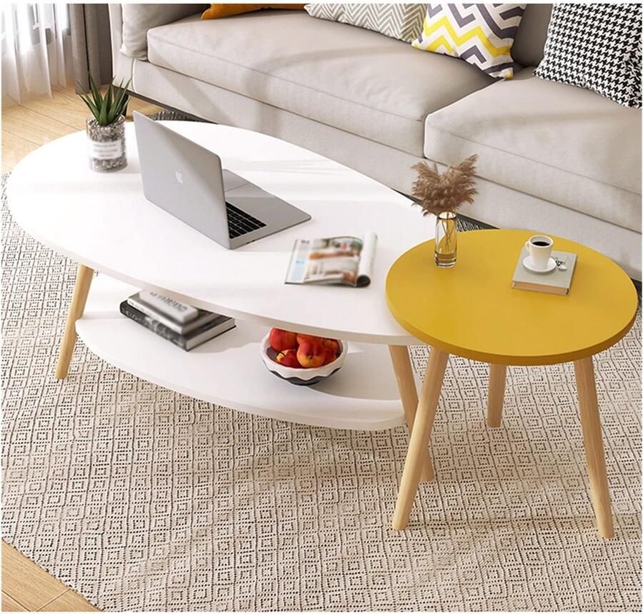 Senza Marchio Moderne woonkamer salontafel Modern Nesting Salontafel 2 Nesting Table Set Hout Sterk en duurzaam met opslag Open plank voor woonkamer Balkon Tuin