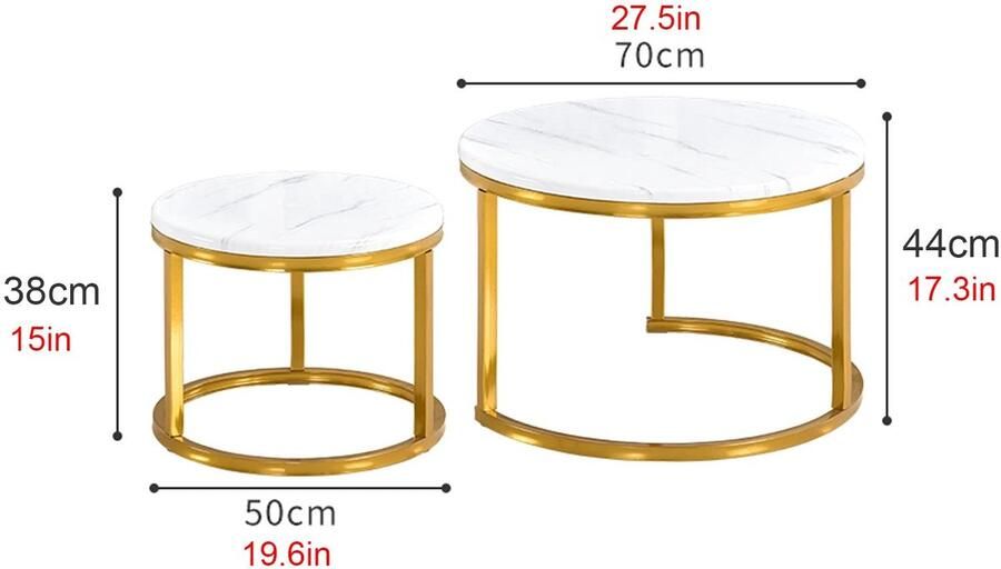 Senza Marchio Moderne woonkamer salontafel Moderne Nesting Salontafel Rond Gehard Glas Nesting Table Set van 2 Side End Sofa Tafel Metalen frame Eenvoudige montage voor Woonkamer Kantoor Balkon