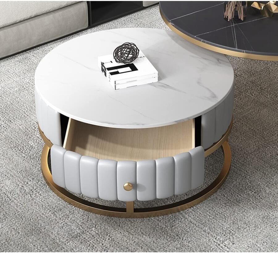 Senza Marchio Moderne woonkamer salontafel Nesting Of Tables Set van 2 Scandinavische stijl Nesting Coffee Tables met lade Ronde bijzettafels voor woonkamer slaapkamer thuiskantoor (Kleur: A Maat: 80 *