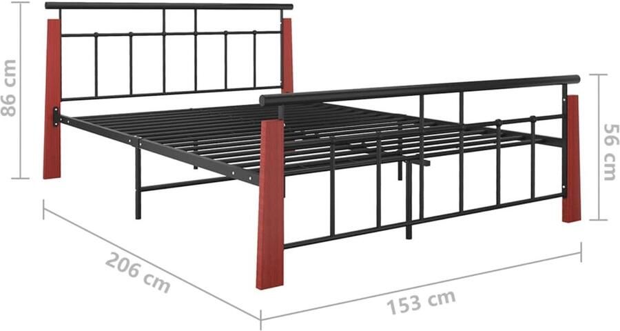 Senza Marchio Mogou Bedframe bed lattenbodem bedframe tienerbed bed frame metaal en massief eiken 140x200 cm