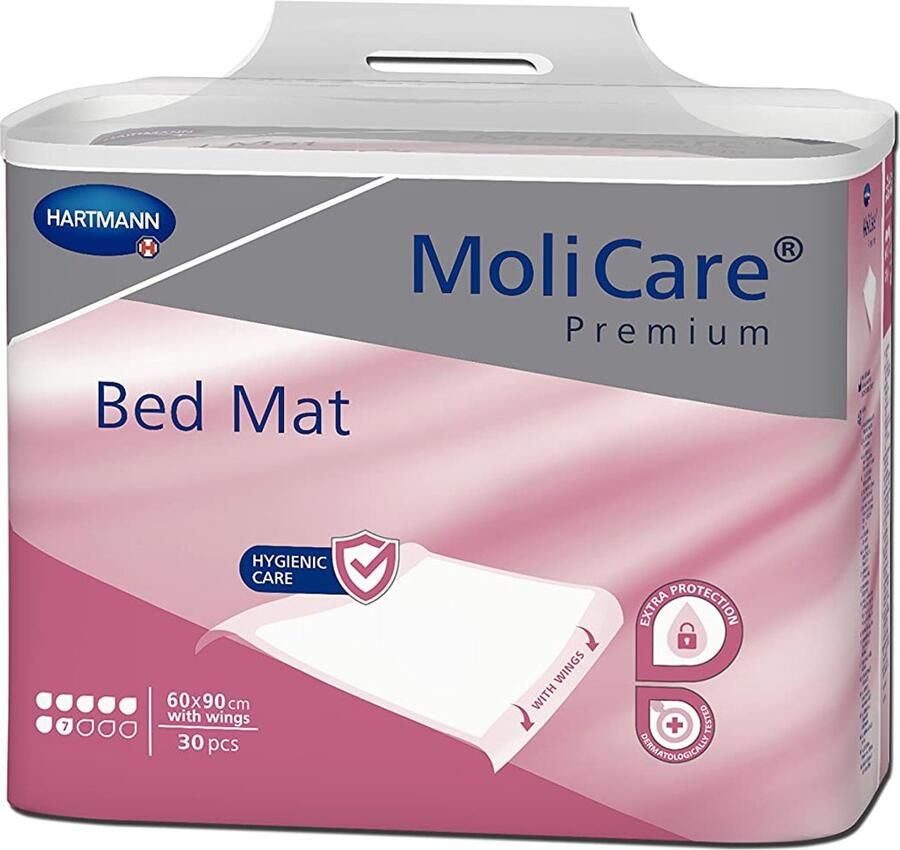 Senza Marchio MoliCare Premium Bed Mat 7 drops: bedinleggers met absorberende kern van celstofpulp 60x90 cm met vleugels 30 st