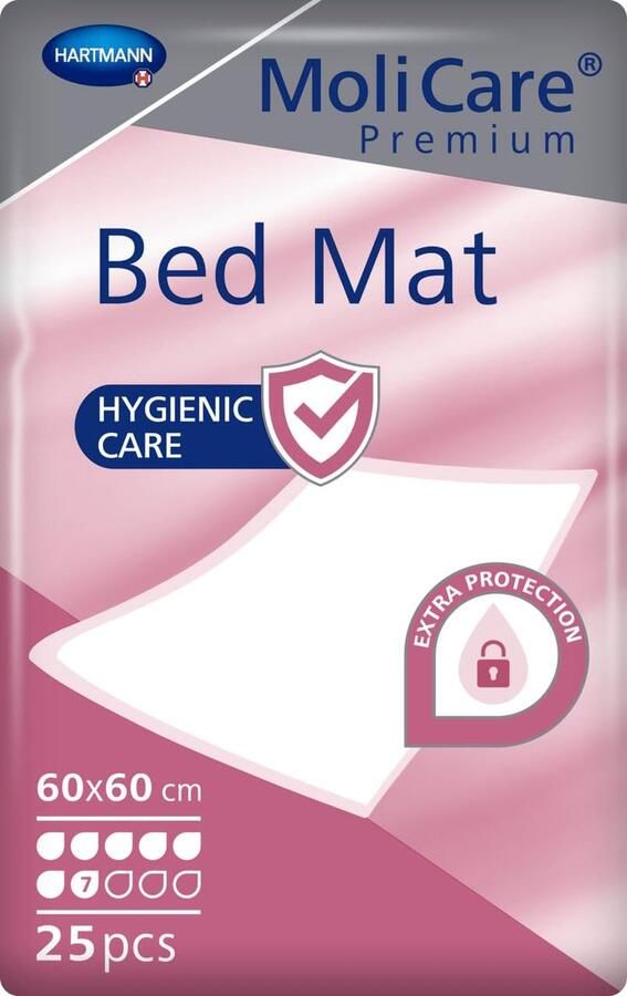 Senza Marchio MoliCare Premium Bed Mat 7 drops: bedinleggers met absorberende kern van celstofpulp 60x60 cm 25 st