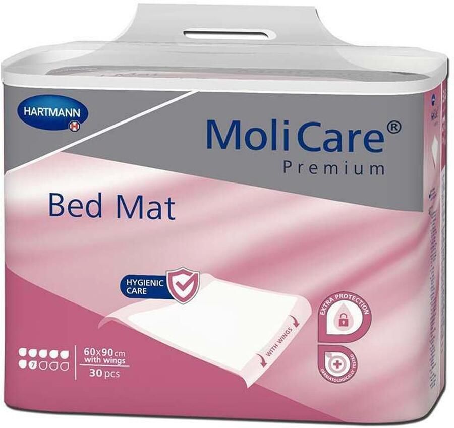 Senza Marchio MoliCare Premium Bed Mat 7 drops: bedinleggers met absorberende kern van celstofpulp 60x90 cm met vleugels 4x30 stuks