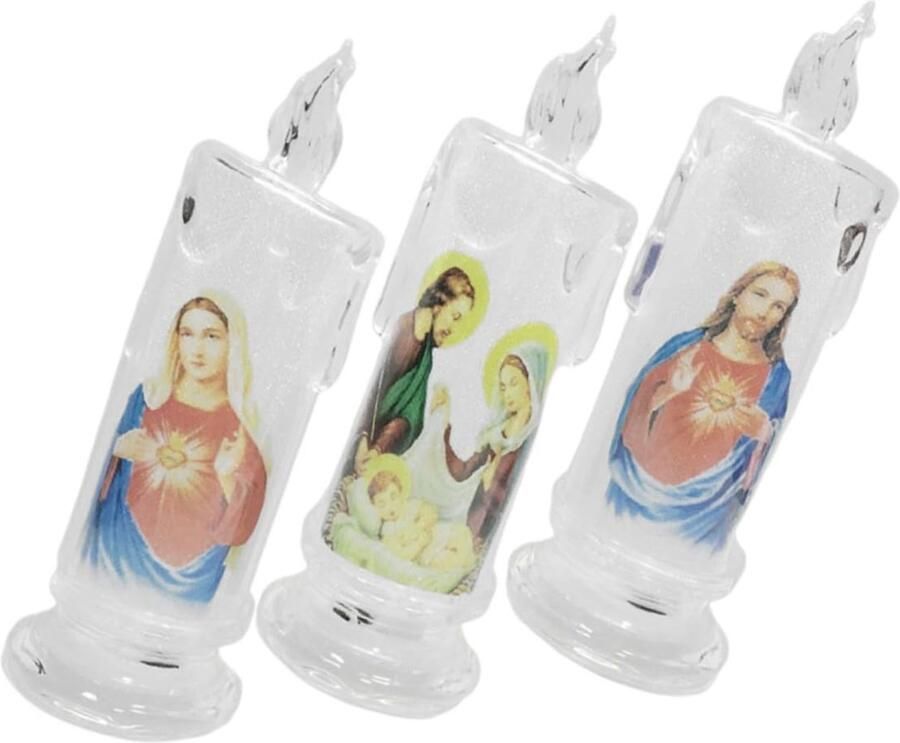 Senza Marchio MOLUCKFU 3 Stuks gebed kaars vlamloze kaars van Onze Lieve Vrouw van Guadalupe jezus leidde kaars elektronische kaars kerk kaars decoratieve kaarsen kaars lampen feest LED lamp