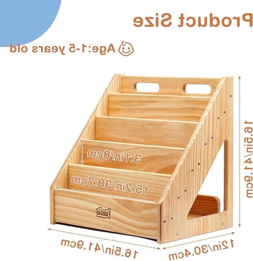 Senza Marchio Montessori Boekenkast kinderen 1-5 jaar handvat kantelbeveiliging grenenhout kinderboekenrek klaslokalen CE CPC getest Boekenkast kind