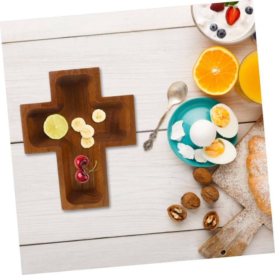 Senza Marchio MUELODSIC Kruis Houten Kom Decoratieve Kommen Voor Woondecoratie Dienblad Met Handgrepen Serveerschalen Fruit Dienblad Voor Salontafel Doorzichtig Dienblad Rustieke Gebedsbroodkommen Coffee