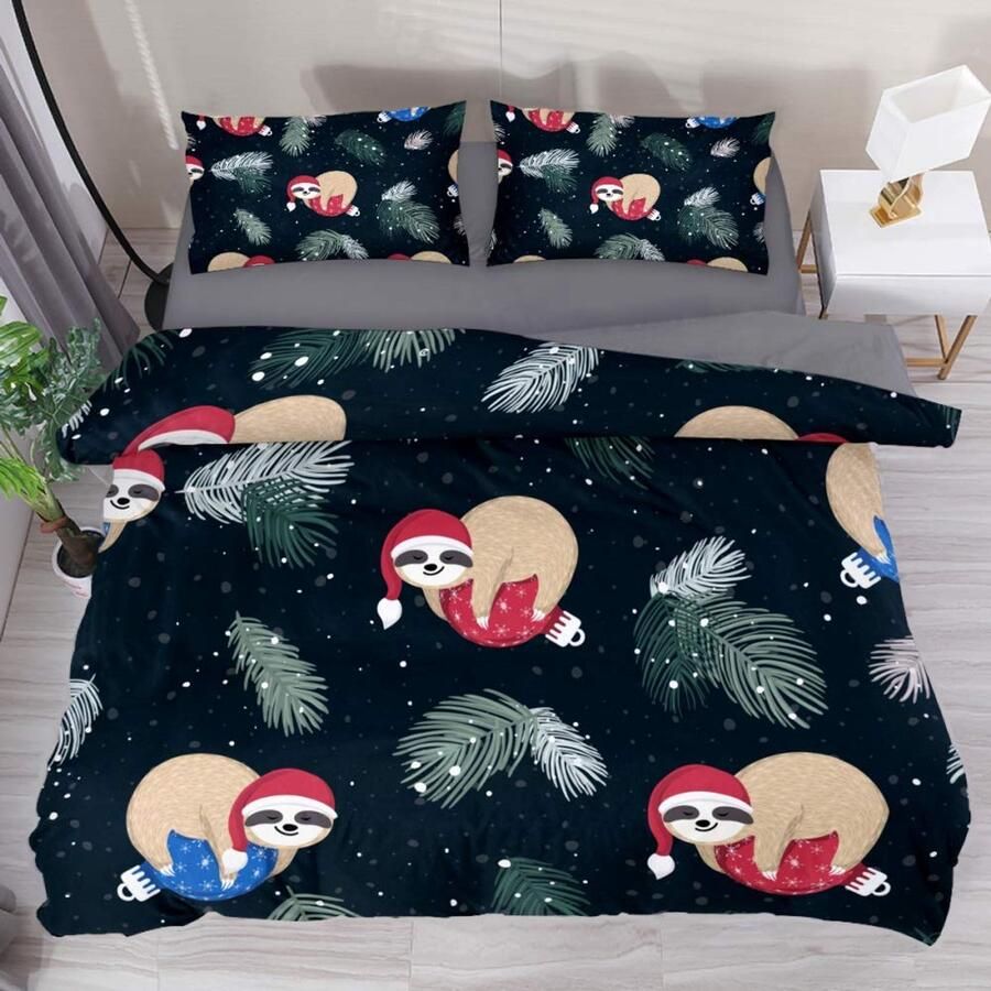 Senza Marchio MUMIMI 3 Stks Microfiber Beddengoed Set Dekbedovertrek Kussen Shams Bed Quilt Cover 1 Cover 2 Kussensloop met Zip Lichtgewicht en Zacht Koning Baby Luiaards Slapen Dragen Kerstman Hoed