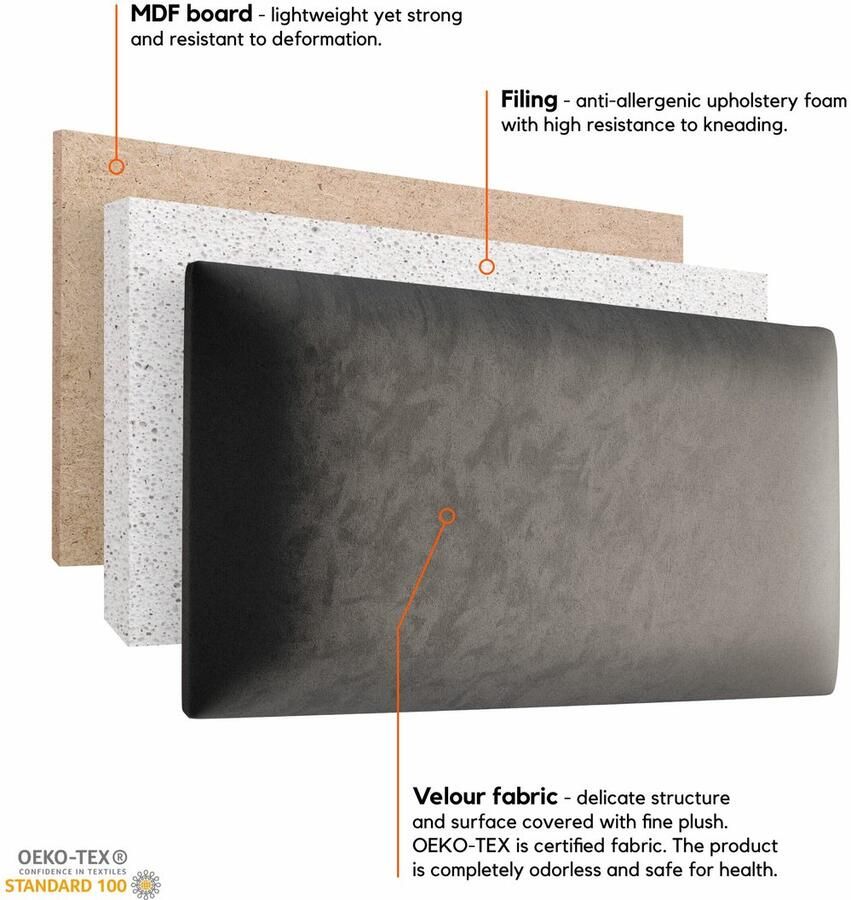 Senza Marchio Muralo Fluwelen wandkussen hoofdbord met stof bekleed paneel modern luxe voor in de slaapkamer of woonkamer 60 x 40 cm crèmekleurig