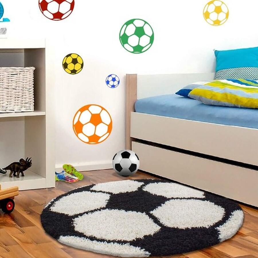 Senza Marchio Muratap Vloerkleed Fun Voetbal Zwart Wit Tapijt Kinderkamer Speelkamer Sport Decoratie Jongen Meisje Speeltapijt KinderVloerkleed Fun Maat: 100 cm Rond