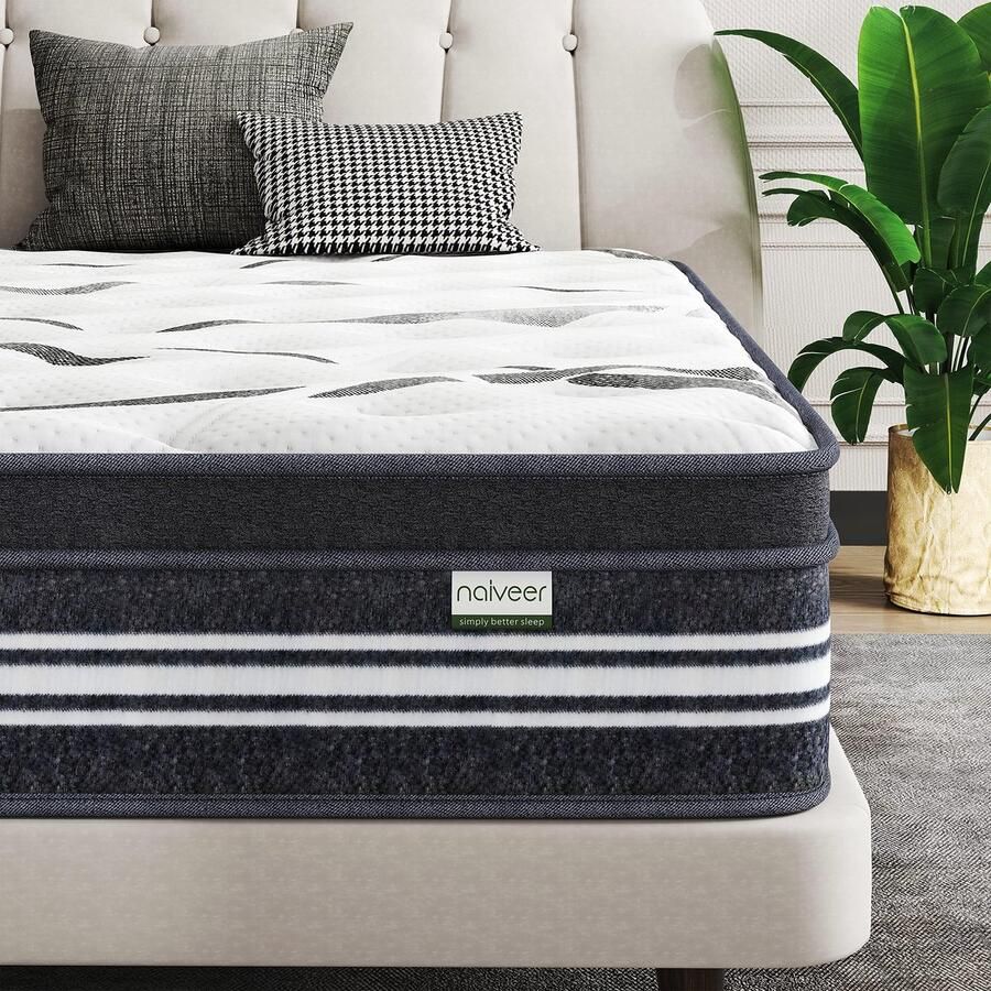 Senza Marchio Naiveer Kingsize matras van 25 5 cm (25 5 cm) traagschuim hybride matras kingsize matras in een doos individueel verpakte spoelen CertiPUR-US-gecertificeerd medium stevige matras voor rugpijn en
