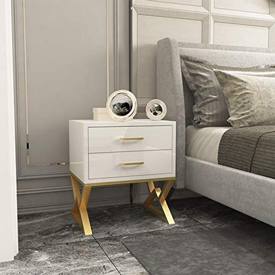 Senza Marchio NBHDEK Side Table Modern Iron Casting Golden Nightstand Coffee End Bedside Table Home Furniture Nightstand Cabinet Cupboard Bed Room