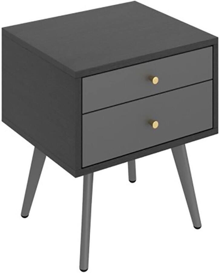 Senza Marchio NBHDEK Side Table Night Stand Bedside Table Modern Nightstands Black Steel Legs Wooden Bed Side Table Storage Cabinet Retro Living Room Small Cabinets