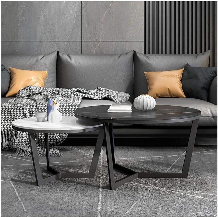 Senza Marchio Nesting Bijzettafels Woonkamer Retro Nesting Salontafel Bank Bijzettafel Ronde Theetafel Salontafel Set van 2 Marmeren Nesting Table Moderne Side End Sofa Tafel Voor Woonkamer Thuis Van