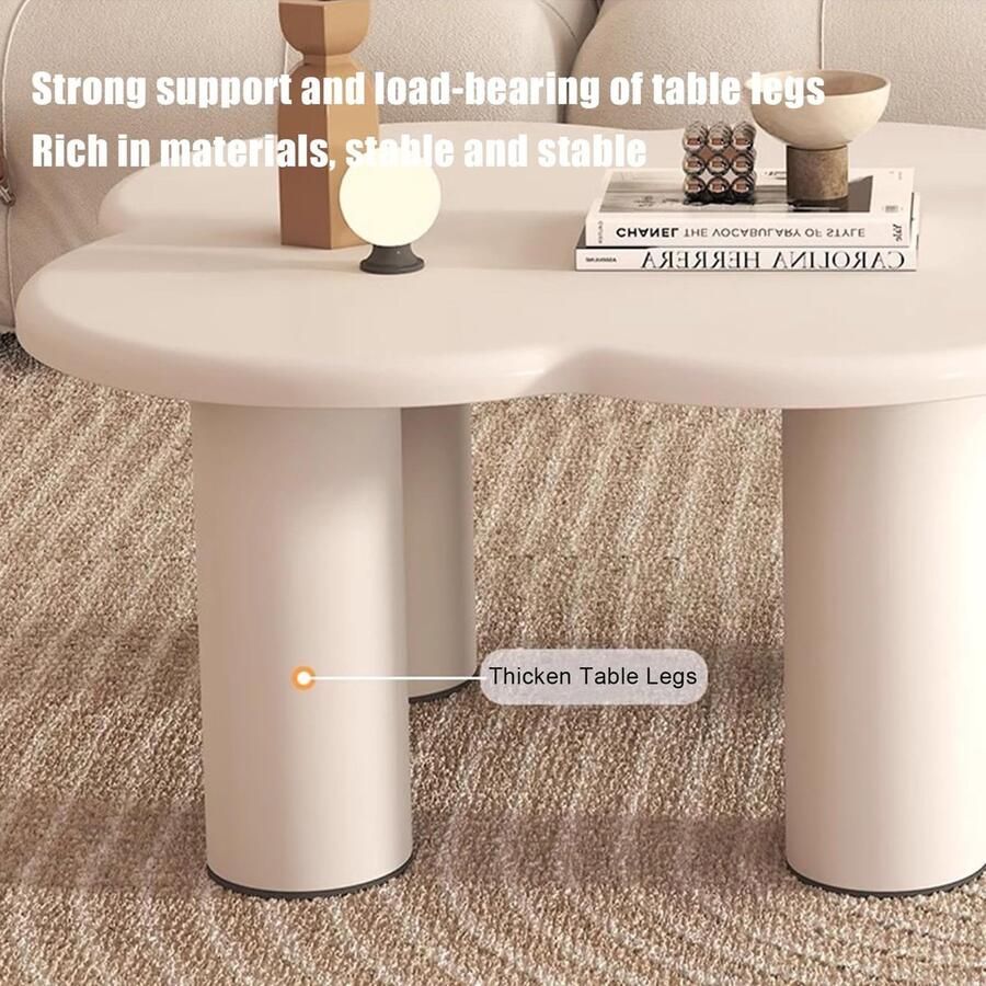 Senza Marchio Nesting Coffee Table 2024 Modern Side Table Set of 2 Design Unique Small Center Table End Table White Cream High+low Combination for Living Room Easy to Assemble 90×75cm