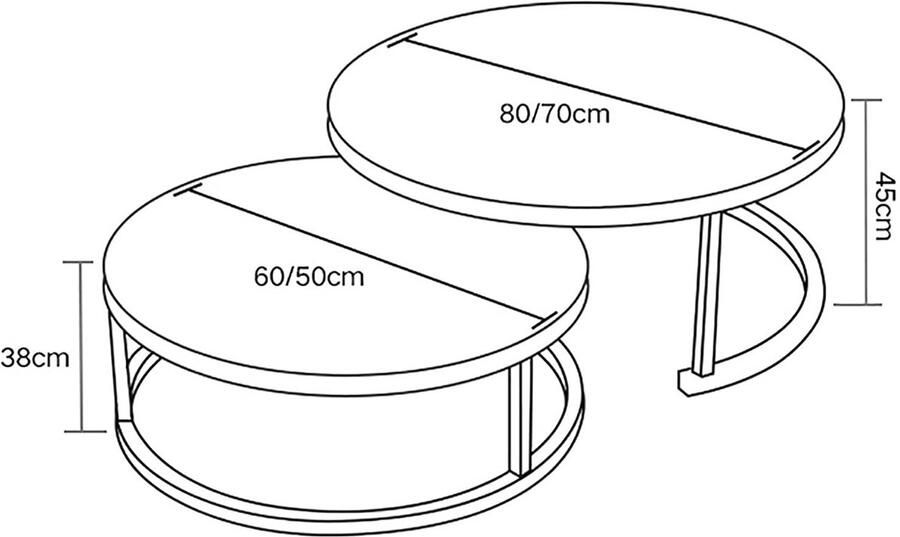 Senza Marchio Cuiynice Salontafel Nesting Coffee Table-Ronde Salontafels Set van 2 Nesting Table met Opbergruimte Open Plank voor Woonkamer Modern Minimalistisch Meubilair Ruimtebesparend (Wit Frame 80cm Zwart +