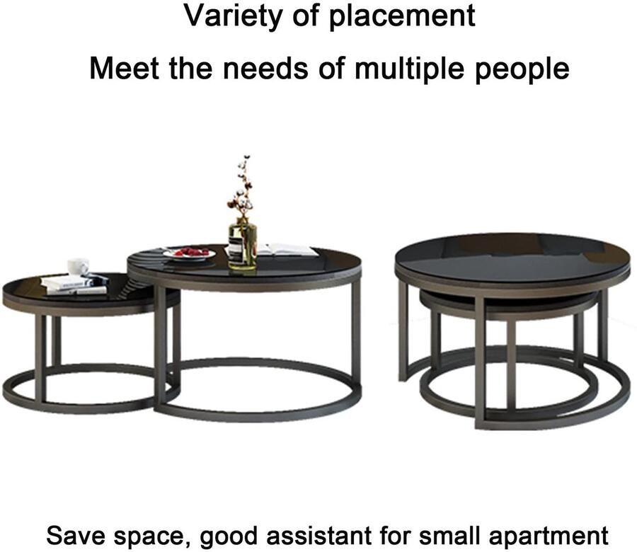 Senza Marchio Nesting Coffee Table Ronde Nesting Table Set van 2 Modern Accent Side End Table Gehard Glas Sofa Table voor Woonkamer Balkon Kantoor Metalen poten Eenvoudige montage (Kleur: Wit Maat: - Foto 2