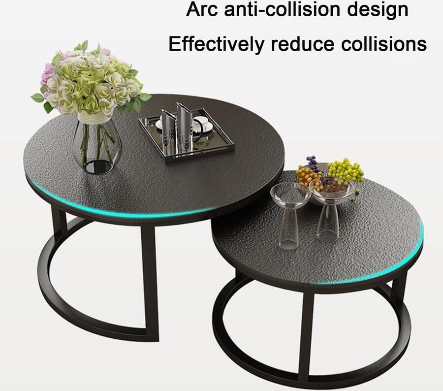 Senza Marchio Nesting Coffee Table Ronde Nesting Table Set van 2 Modern Accent Side End Table Gehard Glas Sofa Table voor Woonkamer Balkon Kantoor Metalen poten Eenvoudige montage (Kleur: Wit Maat: