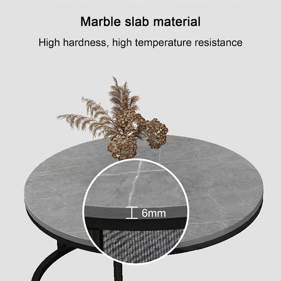 Senza Marchio Nesting Coffee Table Ronde Nesting Table Set van 2 Moderne Accent Marmeren Bijzettafel Robuust Stalen Frame voor Kleine Ruimtes Woonkamer Balkon Kantoor (Kleur: Zwart Maat: 70+50cm)