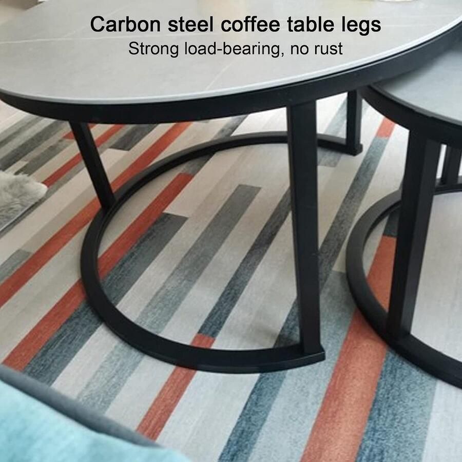 Senza Marchio Nesting Coffee Table Ronde Nesting Table Set van 2 Moderne Accent Marmeren Bijzettafel Robuust Stalen Frame voor Kleine Ruimtes Woonkamer Balkon Kantoor (Kleur: Grijs Maat: 80+60cm)