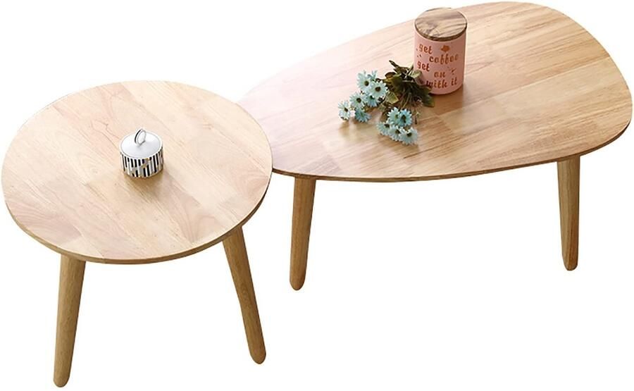 Senza Marchio Nesting Coffee Table Round Creative Mix Set van 2 Woonkamerbank Bijzettafels Massief Houten Moderne Nesting Table Eenvoudige montage Voor Kleine Ruimte Balkon Slaapkamer (Color : Natural)