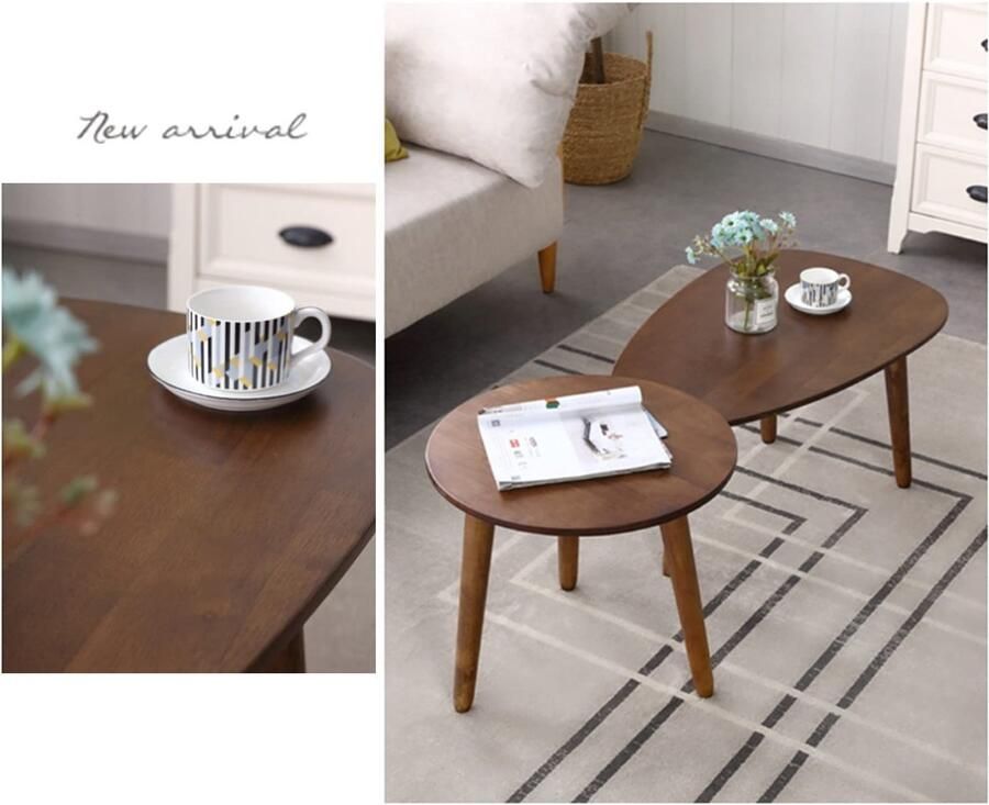 Senza Marchio Nesting Coffee Table Round Creative Mix Set van 2 Woonkamerbank Bijzettafels Massief Houten Moderne Nesting Table Eenvoudige montage Voor Kleine Ruimte Balkon Slaapkamer (Color : Brown)