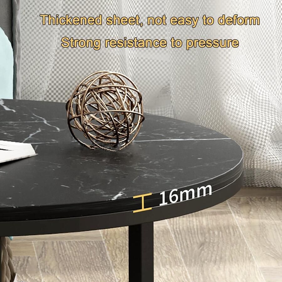 Senza Marchio Nesting Coffee Table Round Houten Nesting Table Set van 2 Modern Accent Woonkamer Sofa Table Side End Table For Small Spaces Metal Frame for Living Room Balkon Office (Kleur: Zwart+Wit) - Foto 2