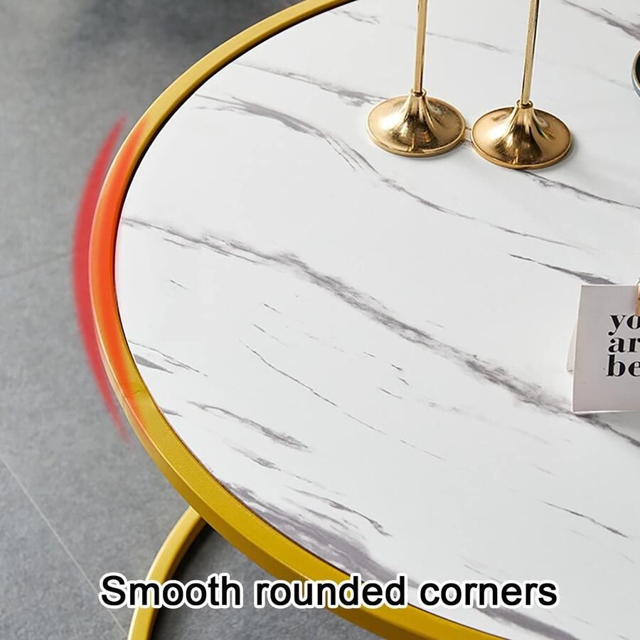 Senza Marchio Nesting Coffee Table Round Minimalist Wood Side End Table Set van 2 Modern Nesting Table Robuust stalen frame voor kleine ruimtes Woonkamer Kantoor Balkon (Kleur: Wit+Zwart Maat: 80+60cm)