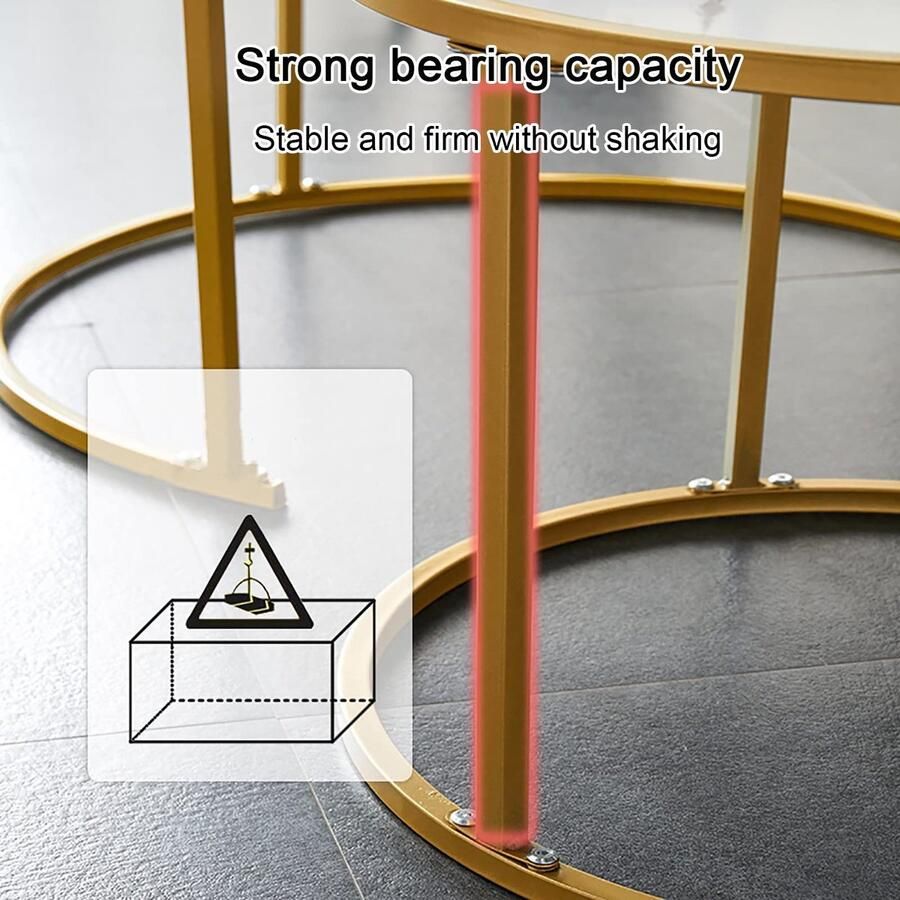 Senza Marchio Nesting Coffee Table Round Minimalist Wood Side End Table Set van 2 Modern Nesting Table Robuust stalen frame voor kleine ruimtes Woonkamer Kantoor Balkon (Kleur: Zwart+Wit A Maat: 70+50c