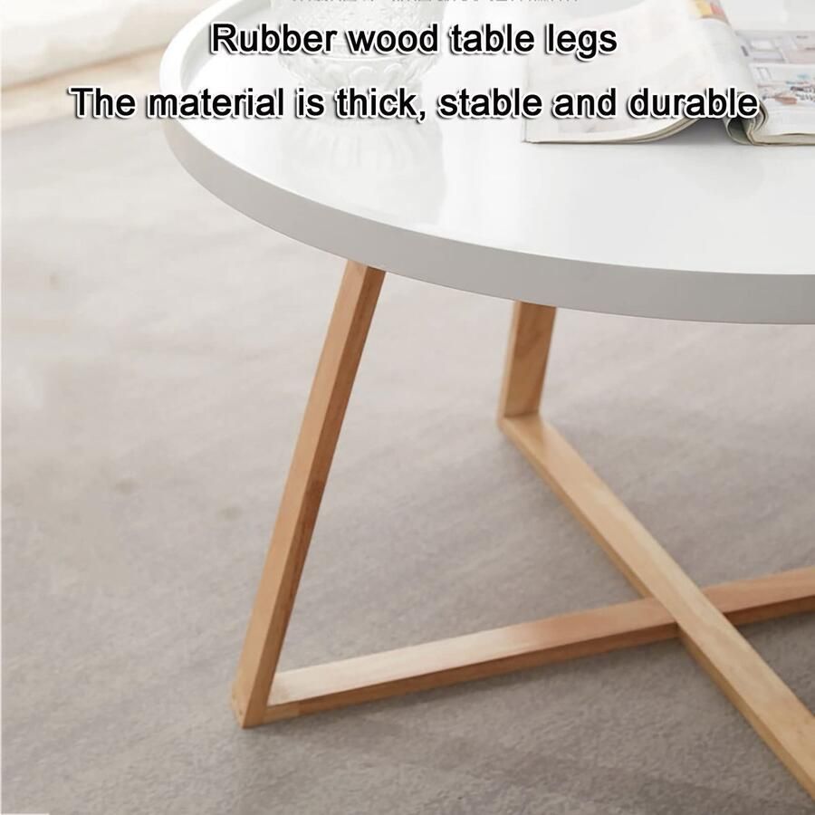Senza Marchio Nesting Coffee Table Round Modern Accent Nesting Table Houten bijzettafel voor kleine ruimtes Woonkamer salontafel set van 2 voor woonkamer balkon kantoor eenvoudige montage White+gray-C