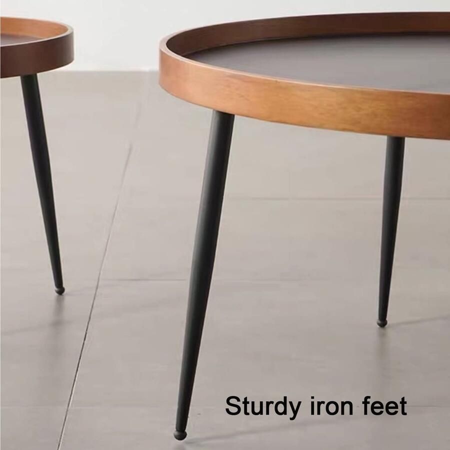 Senza Marchio Nesting Coffee Table Set van 2 Houten bijzettafel Ronde Nesting Table Modern Accent Woonkamer Sofa Tafel Metalen poten Eenvoudige montage voor Woonkamer Balkon Kantoor (Kleur: Houtkleur)