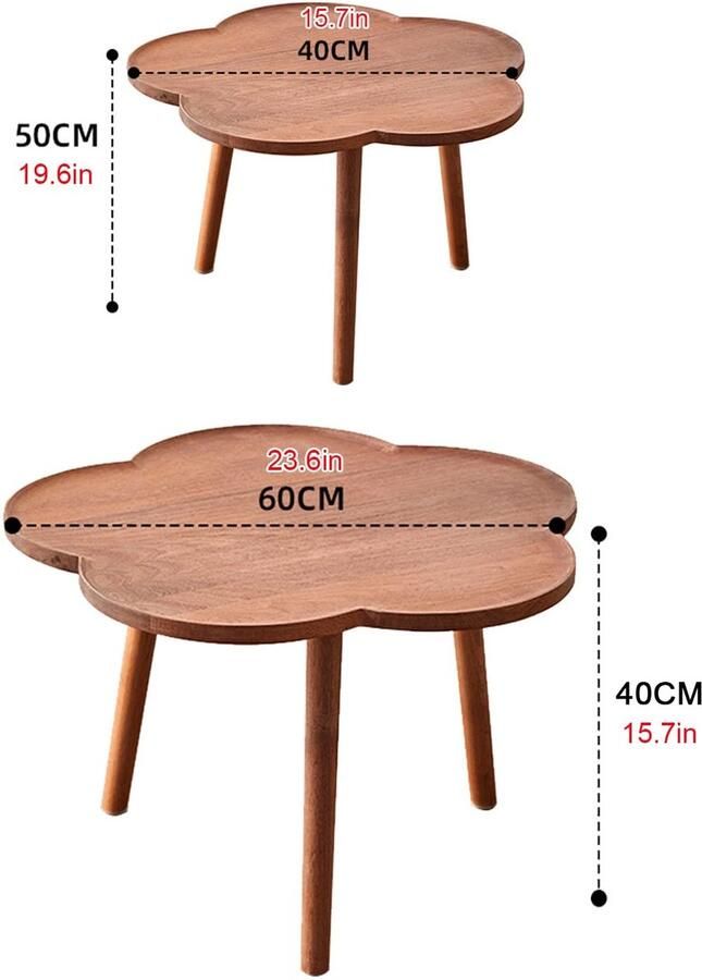 Senza Marchio Nesting Coffee Table Set van 2 Massief houten bijzettafels creatieve mix Modern Accent Nesting Table Eenvoudige montage voor kleine ruimte Slaapkamer Woonkamer Balkon (Grootte: 60+40cm 2