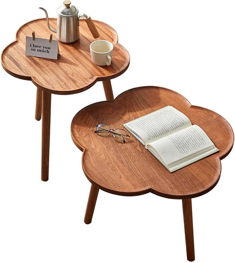 Senza Marchio Nesting Coffee Table Set van 2 sief houten bijzettafels creatieve mix Modern Accent Nesting Table Eenvoudige montage voor kleine ruimte Slaapkamer Woonkamer Balkon (Grootte: 60+40cm 23.6
