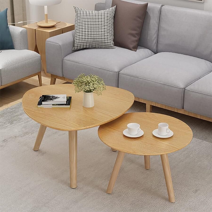Senza Marchio Nesting Coffee Table Wood Minimalistisch Creatieve Driehoek Ronde Nesting Table Set van 2 Moderne Sofa Bijzettafels Voor Kleine Ruimtes Woonkamer Slaapkamer Kantoor Eenvoudige montage (Color :