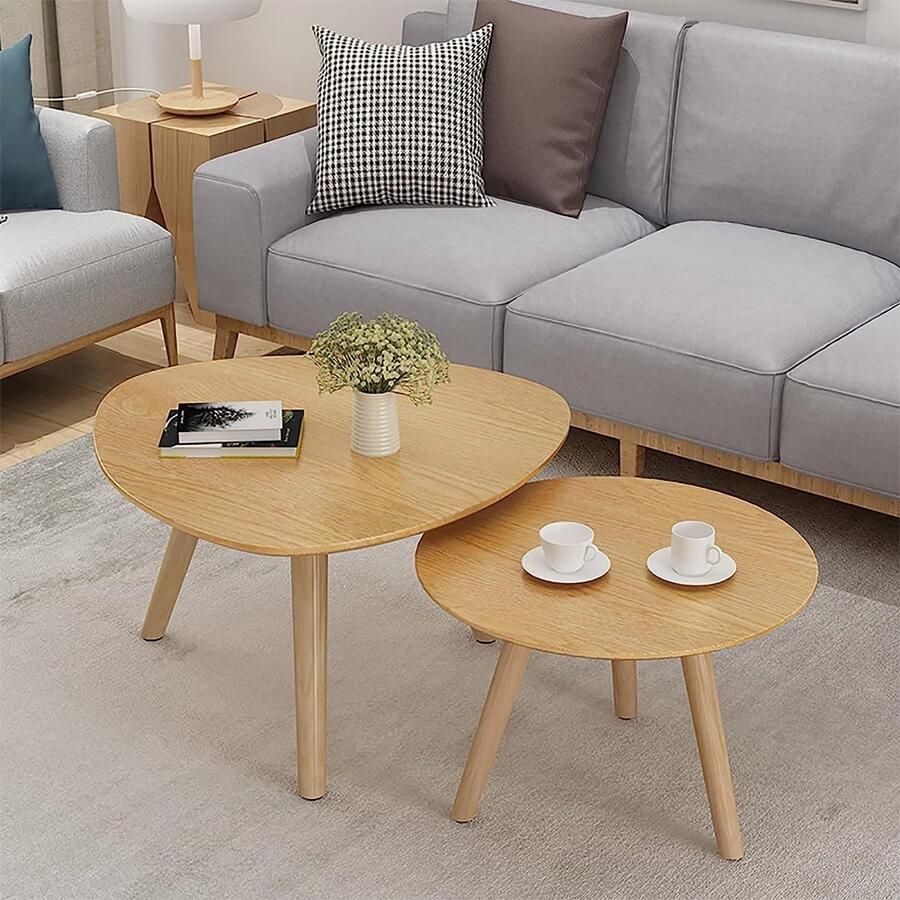 Senza Marchio Nesting Coffee Table Wood Minimalistisch Creatieve Driehoek Ronde Nesting Table Set van 2 Moderne Sofa Bijzettafels Voor Kleine Ruimtes Woonkamer Slaapkamer Kantoor Eenvoudige montage (Co - Foto 3