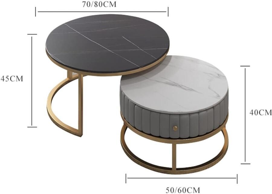 Senza Marchio Nesting Of Tables Set van 2 Scandinavische stijl Nesting Coffee Tables met lade Ronde bijzettafels voor woonkamer slaapkamer thuiskantoor (Kleur: D Maat: 80 * 45cm+60 * 40cm)