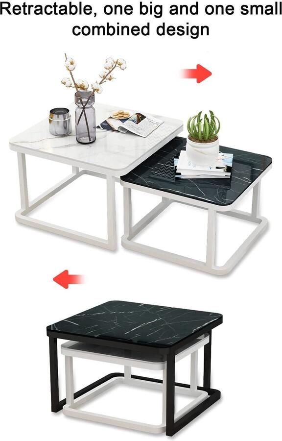 Senza Marchio Nesting Salontafel Modern Accent Nesting Table Set van 2 Simple Style Side End Table Gehard Glas Vierkant Ontwerp Robuust Stalen Frame voor Woonkamer Kantoor Balkon