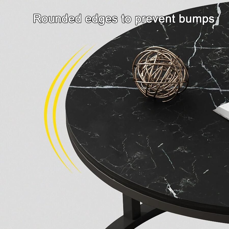Senza Marchio Nesting Salontafel Rond Houten Nesting Table Set van 2 Moderne Accent Woonkamer Sofa Tafel Side End Table Voor Kleine Ruimtes Metalen Frame voor Woonkamer Balkon Kantoor (Color : Black+W
