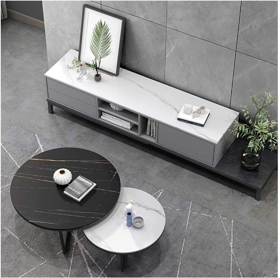 Senza Marchio Nesting Side Tables Woonkamer Retro Nesting Salontafel Sofa Side End Table Ronde Theetafel Salontafel Set van 2 Marmer Nesting Table Modern Side End Sofa Tafel voor Living Room Home Office