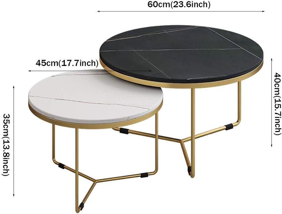 Senza Marchio Nesting Side Tables Woonkamer Retro Nesting Salontafel Sofa Side End Table Moderne Marmeren Nesting Salontafel Set van 2 met Metalen Base End Table Set Side Accent voor Woonkamer Slaapkamer Bl Feito