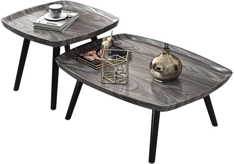 Senza Marchio Nesting Table Rechthoek Set van 2 Creatieve Houten Nesting Coffee Table Sofa Side End Tables met verstelbare voetpad voor Woonkamer Slaapkamer Balkon Koffietafels Nachtkastje (Color : Gr