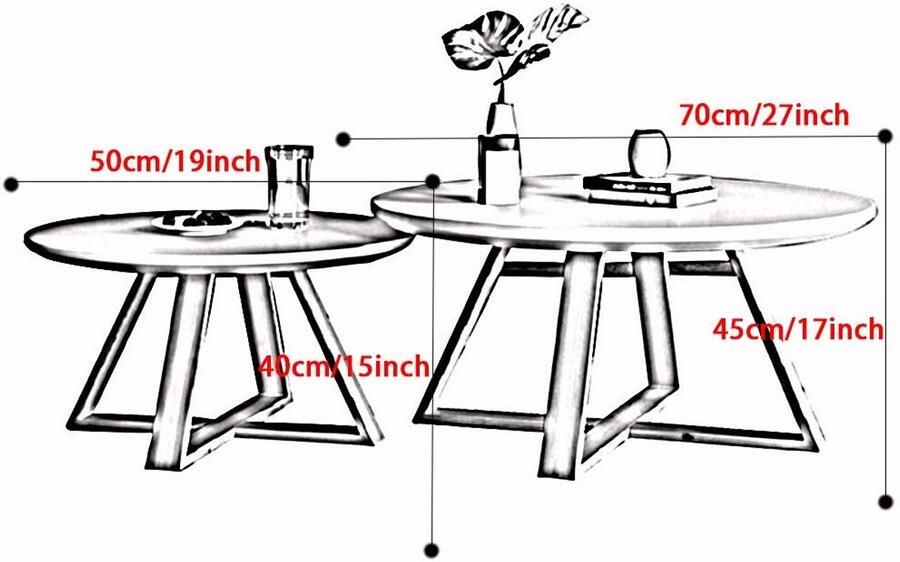 Senza Marchio Nesting Table salontafels voor woonkamer End Side Tables Stevig en milieuvriendelijk materiaal Duurzame ronde nesttafelset (set van 2) (kleur: A)