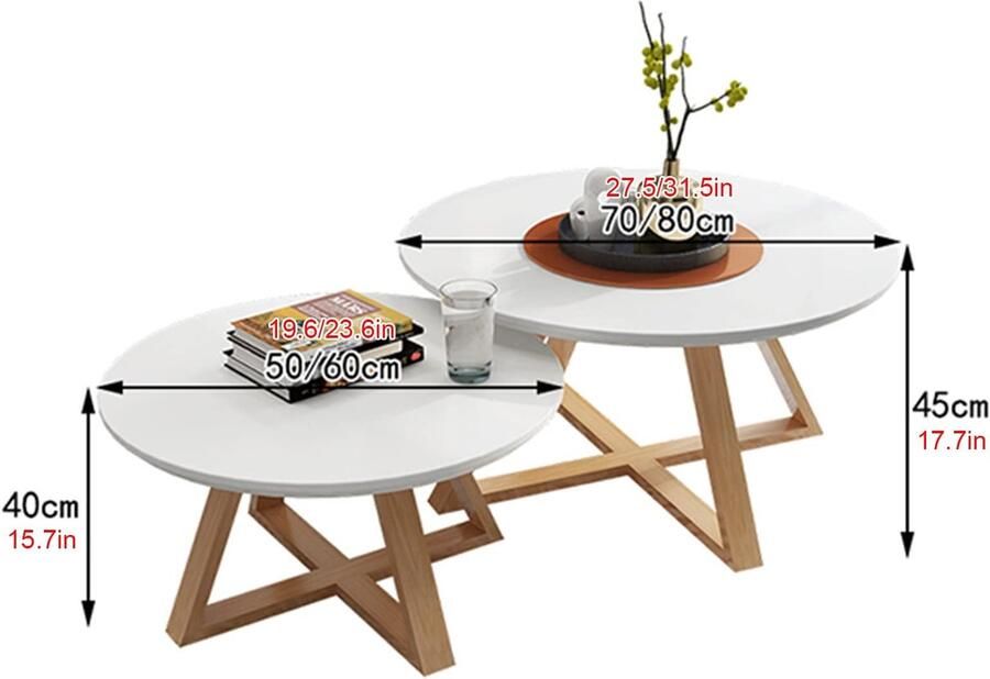 Senza Marchio Nesting Table Set van 2 Houten Creatieve Nesting Coffee Table Ronde Moderne Accent Sofa Bijzettafels voor kleine ruimtes Woonkamer Slaapkamer Kantoor Eenvoudige montage (Kleur: Wit+Wit